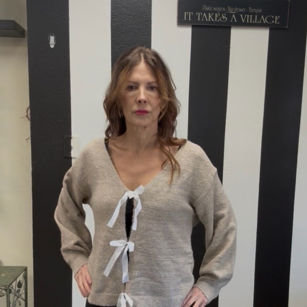 Women's Beige Sweater with Bow Accents